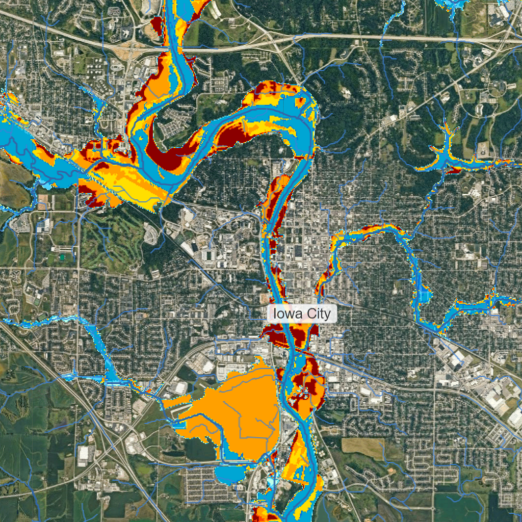 IFIS flood inundation map along the Iowa River in Iowa City